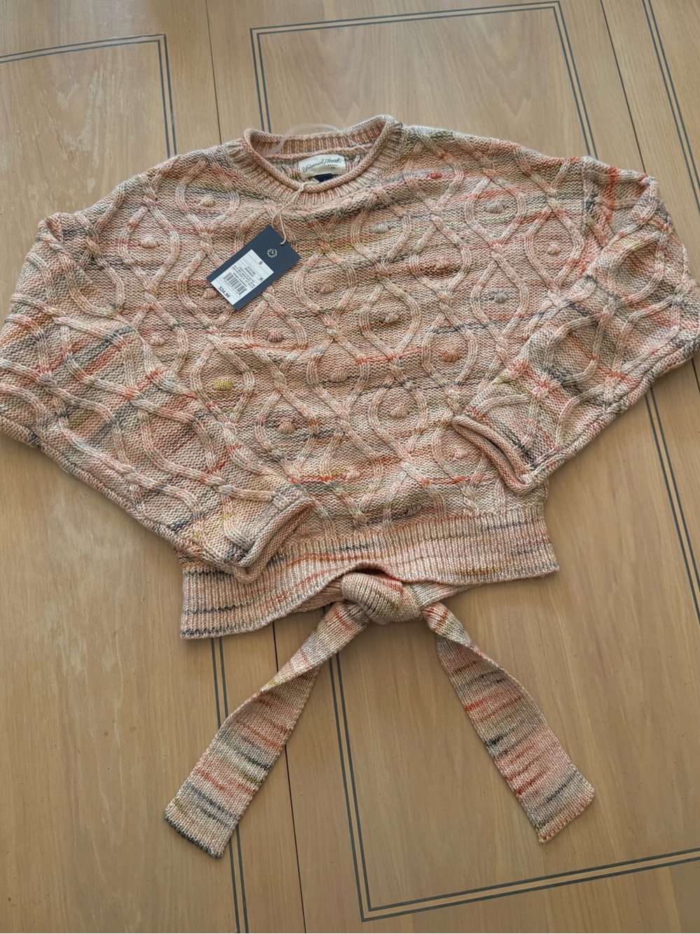 Target Peach Multicolor Tie-Waist Cable Knit Sweater